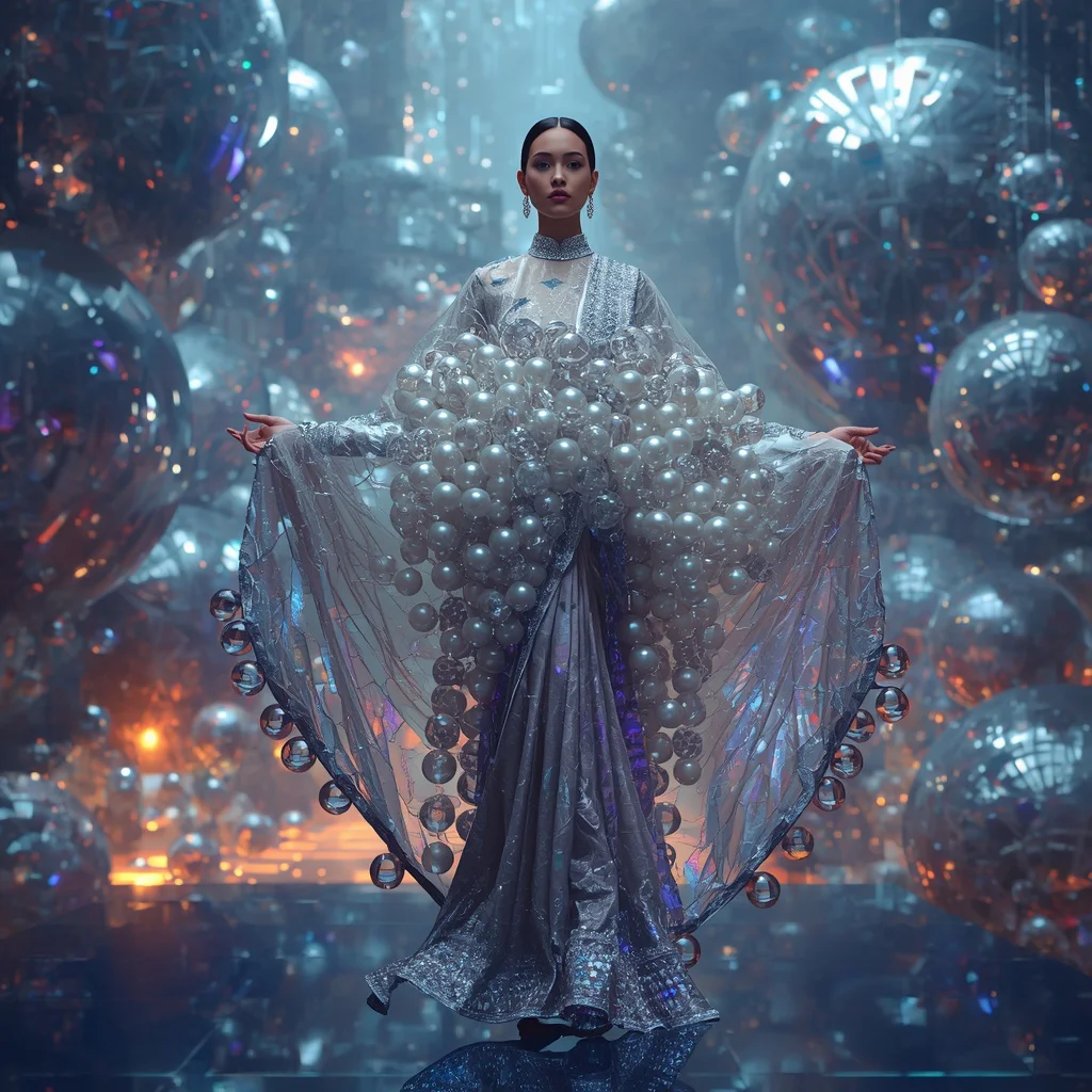 Architectural Bubble Cluster Saree with Floating Sphere Megacity | saree prompt generator - New 10 Casual Cotton Saree AI Prompts for Everyday Indian Lifestyle Photography AI Prompt