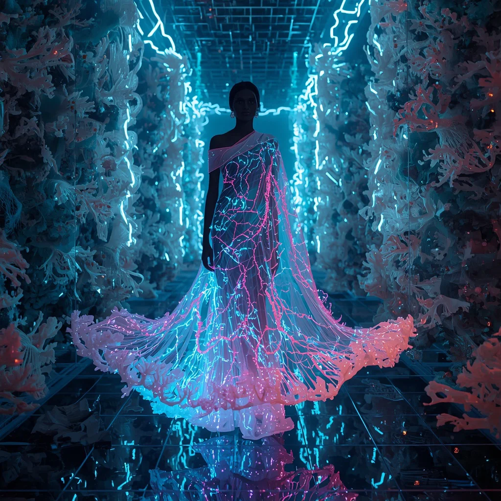 Cyber Coral Neon Hyper-Omni Eternity Prime Apex Omega ExoGenesis ExoHive Ocean Neural Matrix Saree System | prompt for gemini ai girl style trending instagram - Candid Girl's Saree AI Prompts for Authentic Cultural Moments AI Prompt