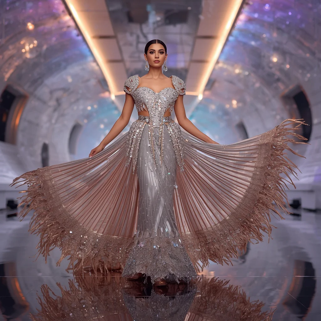 Diamond Aurora Ultimate Couture Saree with Futuristic Infinity Crystal Maharani Constellation Palace | prompt perfect - New 10 Fusion Wear Saree AI Prompts for Indo-Western Fashion AI Prompt