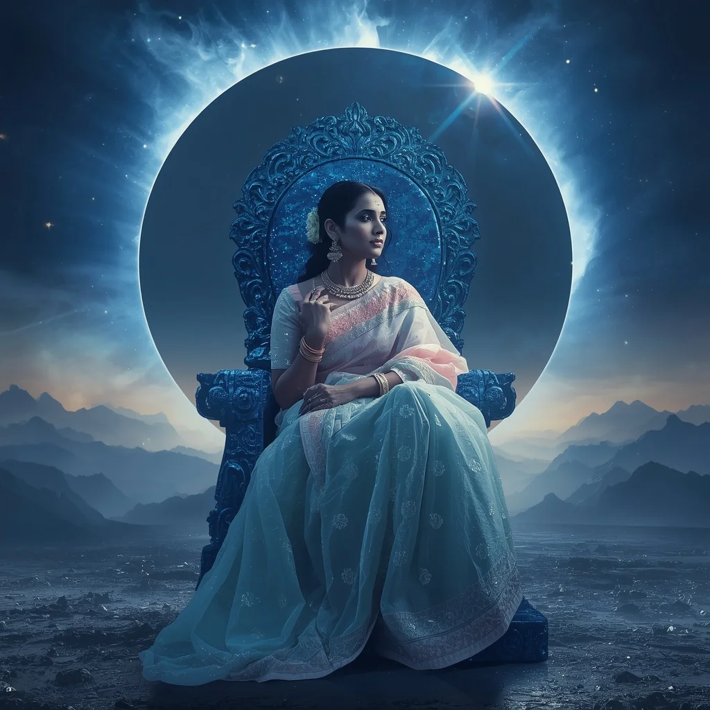 Festive Pastel Saree Sapphire Eclipse Throne Realm Collage | gemini ai photo prompt copy paste trending girl 2026 instagram - Elegant Youngster Saree AI Prompts for Graceful Studio Portraiture AI Prompt