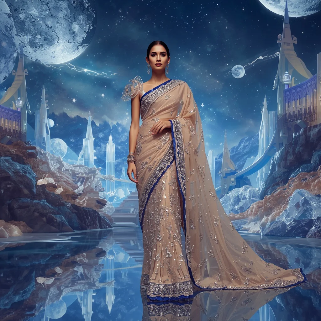 Floating Crystal Moon Bridge Saree with Celestial River Kingdom | prompt for gemini ai girl - New 10 Casual Cotton Saree AI Prompts for Everyday Indian Lifestyle Photography AI Prompt