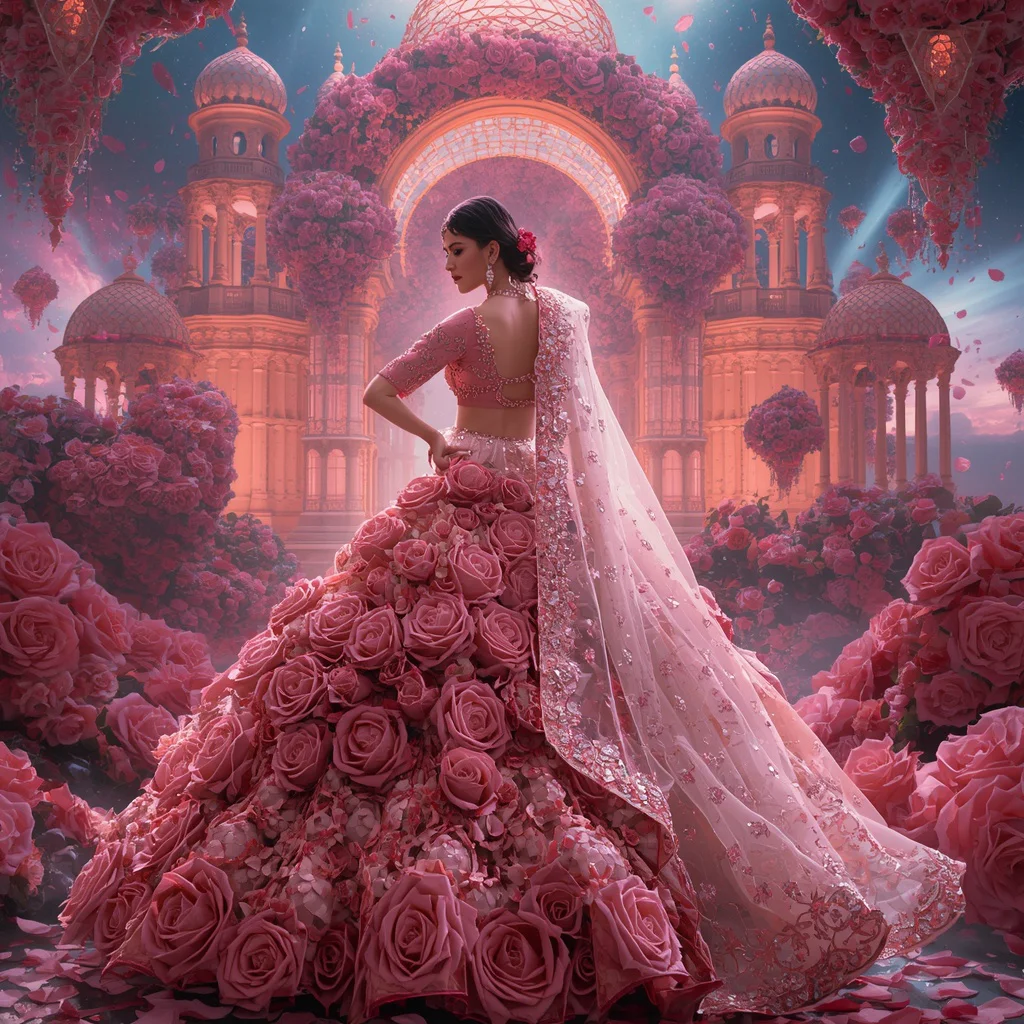 Floating Crystal Rose Dome Saree with Royal Floral Galaxy | cute prompt for girls in saree aesthetic - Cute Child Saree AI Image Prompts for Playful Childhood Memories AI Prompt