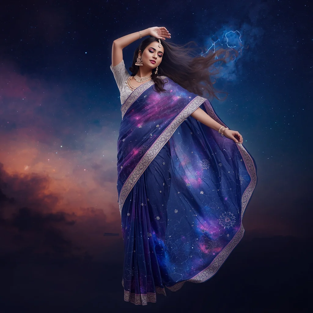 Luxury Cosmic Pearl Supernova Divine Ascension Sovereign Saree Couture with Floating Goddess Pose and Galactic Nebula Horizon Background | traditional saree prompt in english for wedding - Best 10 Traditional Bengali Saree AI Prompts for Cultural Festivities AI Prompt