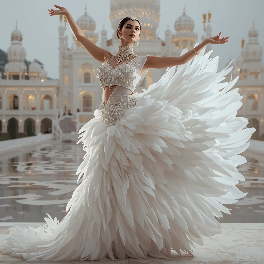 Luxury Swan Feather Saree with White Royal Lake Palace | chat gpt prompt link - Top 10 Traditional Handloom Saree AI Prompts for Authentic Cultural Portraiture AI Prompt