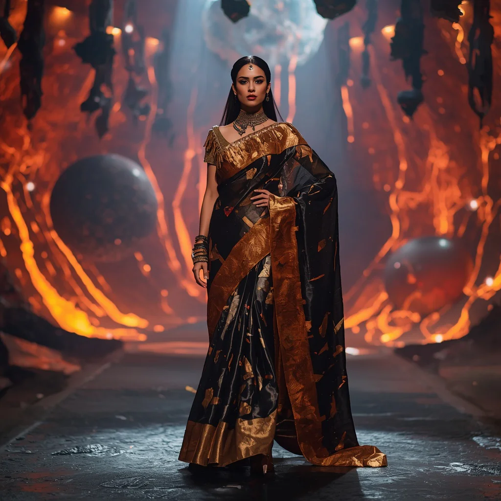Meteor Shard Empress Saree with Crater Light Arena | new prompt photo - Top 10 Serene Chiffon Saree AI Prompts for Romantic Outdoor Portraits AI Prompt