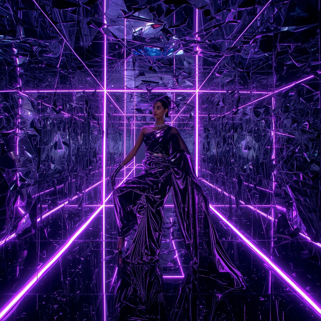 Mirror Void Infinity Hyper-Omni Eternity Prime Apex Omega ExoGenesis Black Chrome Singularity Fracture Saree with Recursive Infinite Corridor Collapse System | new ai prompt girl download - Regal Princess Saree AI Image Prompts for Fairytale-Inspired Artwork AI Prompt