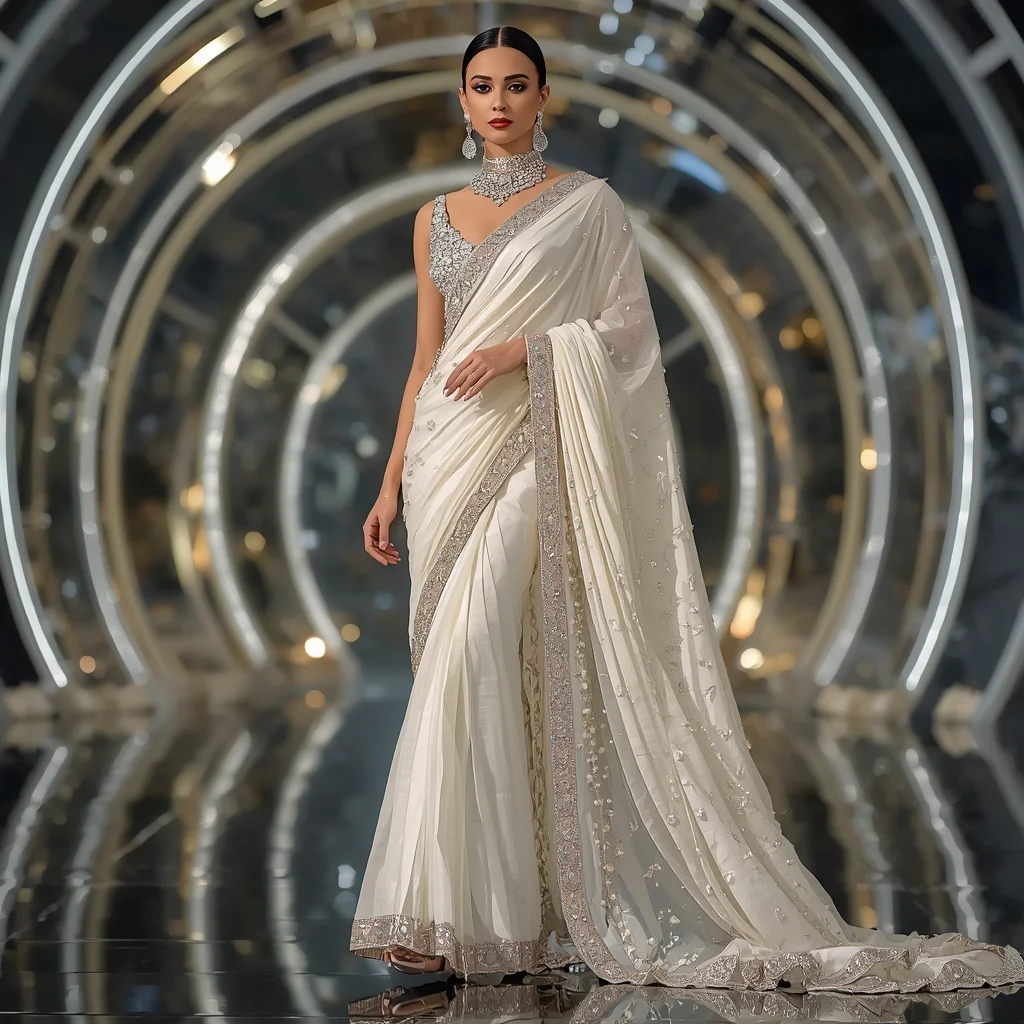 Moon Pearl Diamond Waterfall Saree with Reflection Crystal Temple Palace | prompt for gemini ai girl in saree 2026 pdf - New 10 Fusion Wear Saree AI Prompts for Indo-Western Fashion AI Prompt