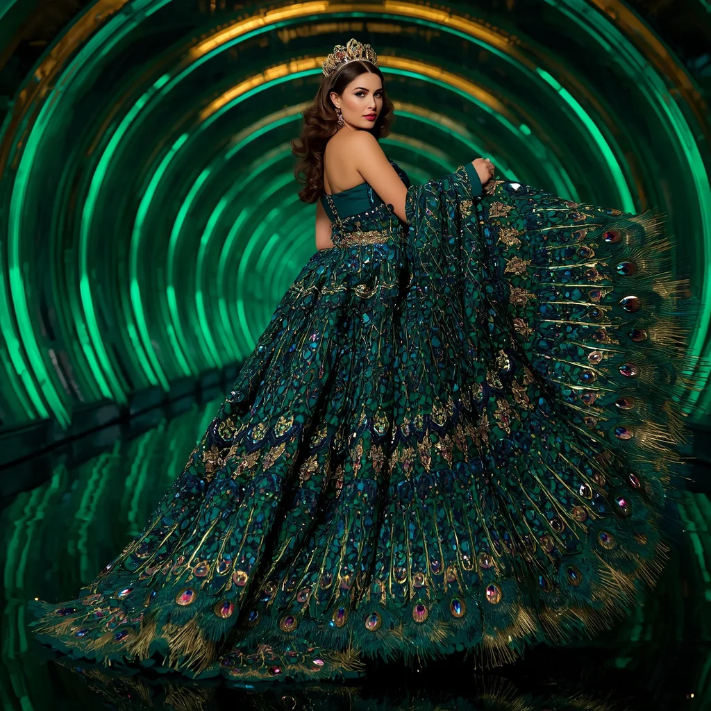 Peacock Imperial Fan Crown Saree with Infinity Royal Jewel Temple Palace | trending photo editing prompt - Top 10 Serene Chiffon Saree AI Prompts for Romantic Outdoor Portraits AI Prompt