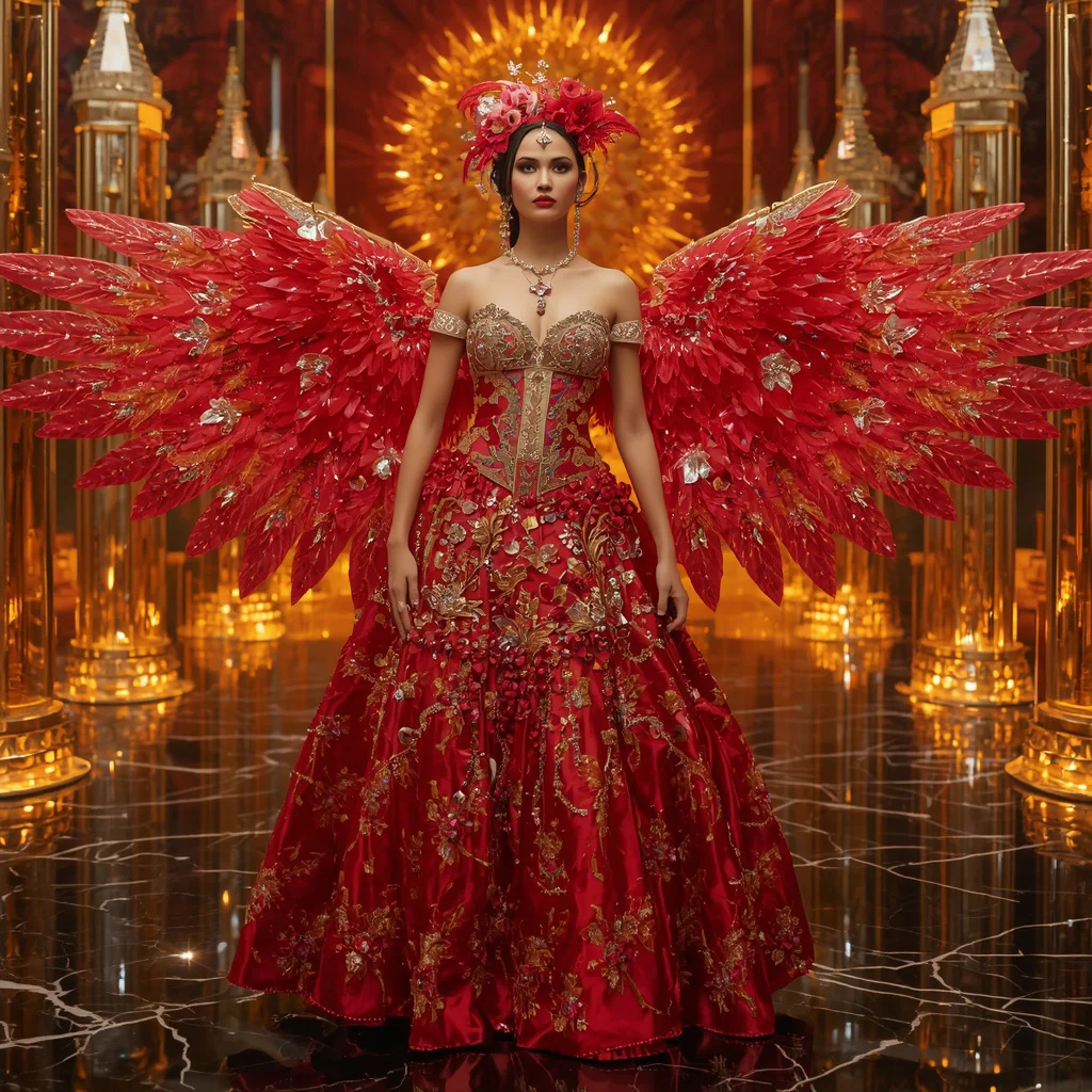 Ruby Solar Phoenix Royal Couture Saree | best saree prompt for gemini girl - Top 10 Vintage Charm Saree AI Prompts for Retro Indian Glamour Portraits AI Prompt