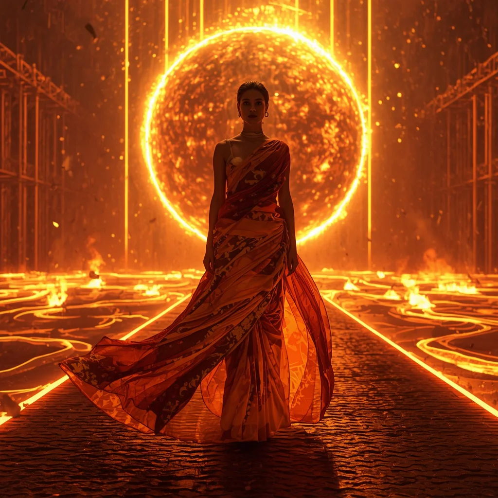 Solar Lava Hyper-Omni Eternity Prime Apex Omega ExoGenesis ExoCore Dominion Molten Orb Reactor Saree System | cute prompt for girls in saree for instagram - Regal Princess Saree AI Image Prompts for Fairytale-Inspired Artwork AI Prompt