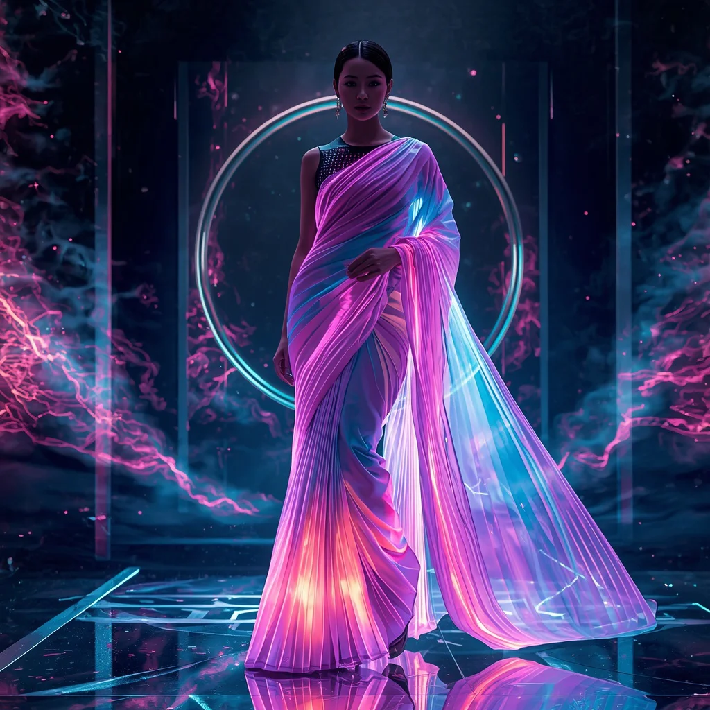Ultra Advanced Neon Aurora Energy Empress Saree With Quantum Light Storm And Hyper Dimension Fashion Universe | traditional saree prompt for girl images - Best 10 Bridal Banarasi Saree AI Prompts for North Indian Wedding Elegance AI Prompt