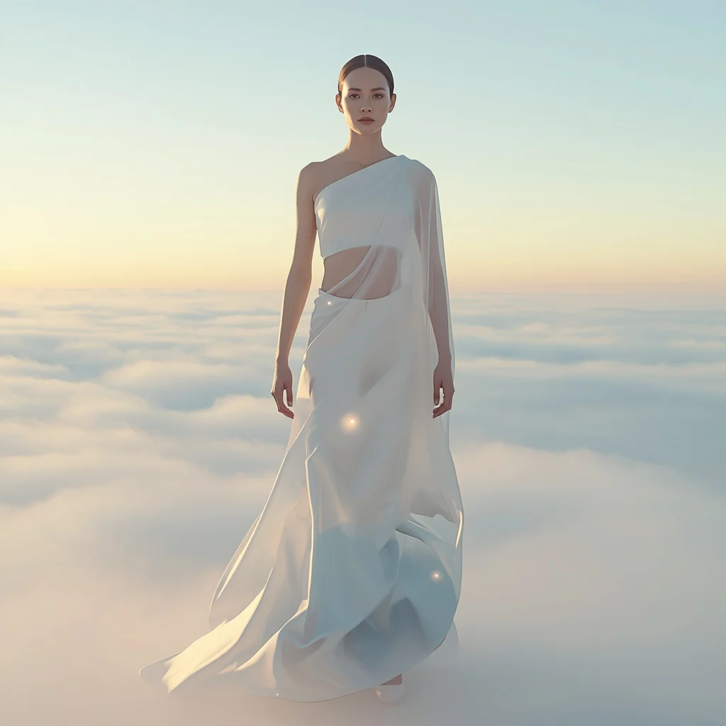 Ultra Futuristic Liquid Sky Empress Saree With Floating Horizon Fabric And Pure Minimal Luxury Fashion Realm | traditional saree prompt in english images - Best 10 Bridal Banarasi Saree AI Prompts for North Indian Wedding Elegance AI Prompt